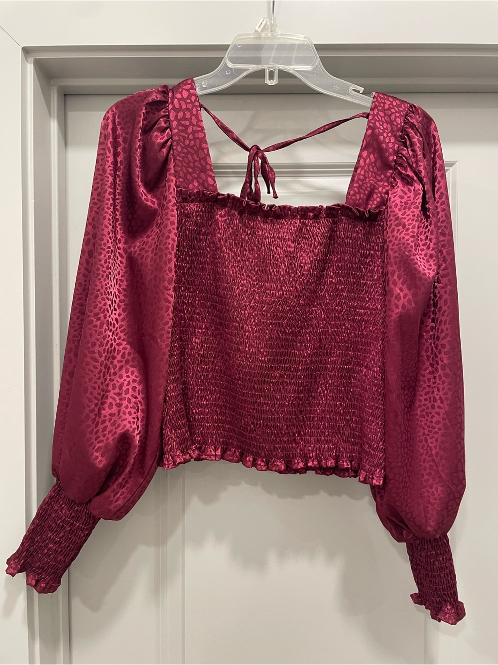 Women's Smocked Satin Long-Sleeve Top